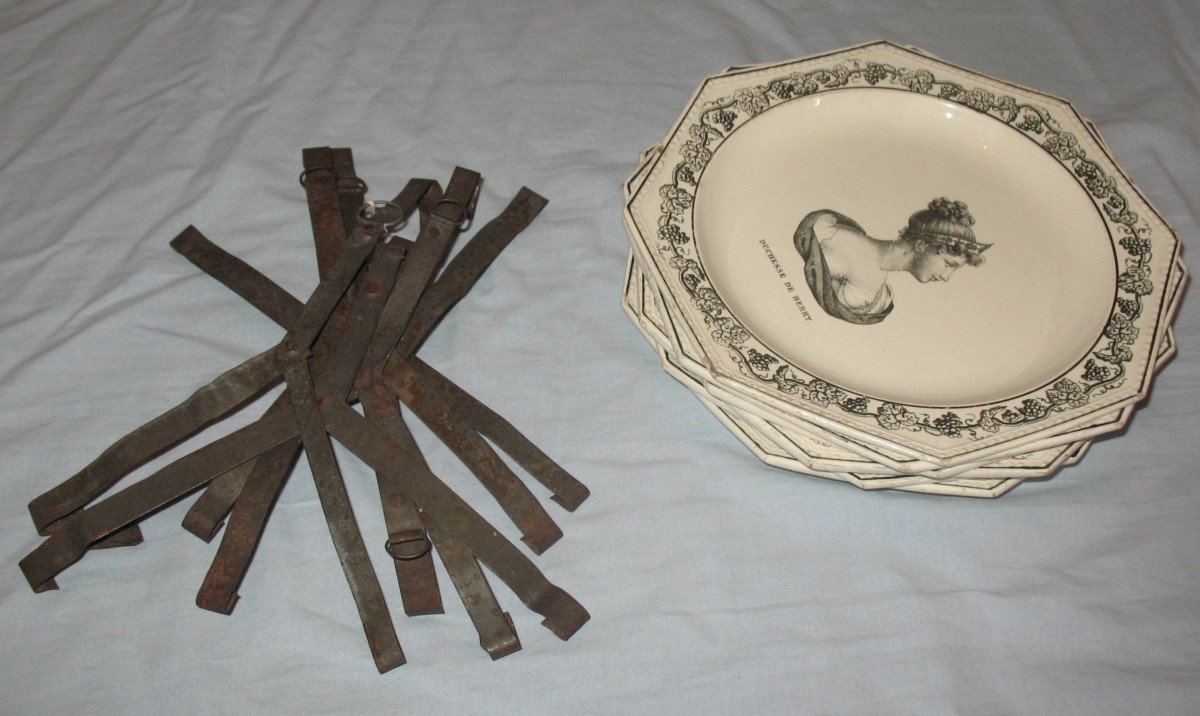 6 Octagonal Beaded Plates In Fine Earthenware From Creil, Stone Coquerel Legros Period 1808-photo-8