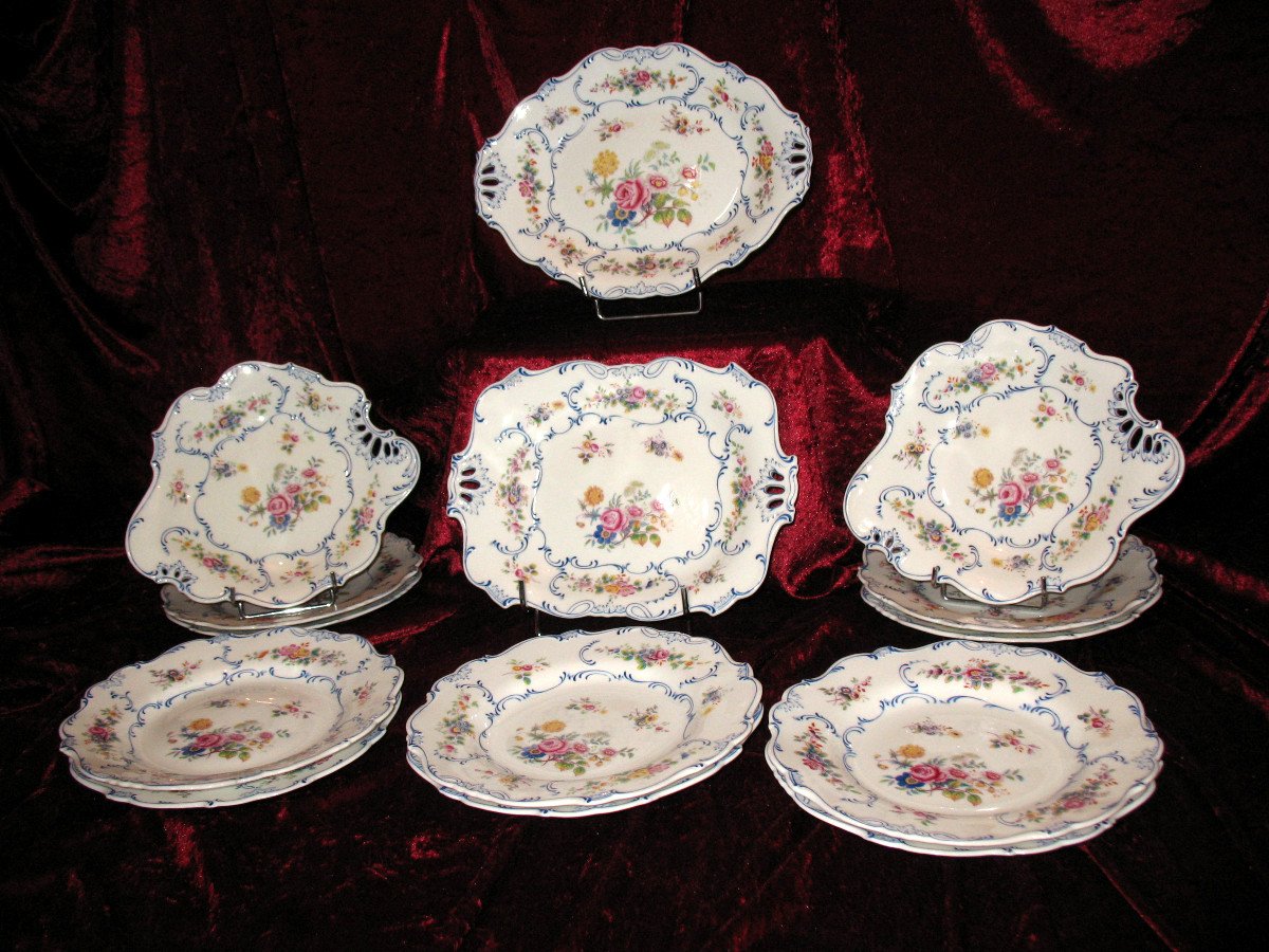 Minton English Porcelain Dessert Service With Floral Decoration, 19th Century-photo-2