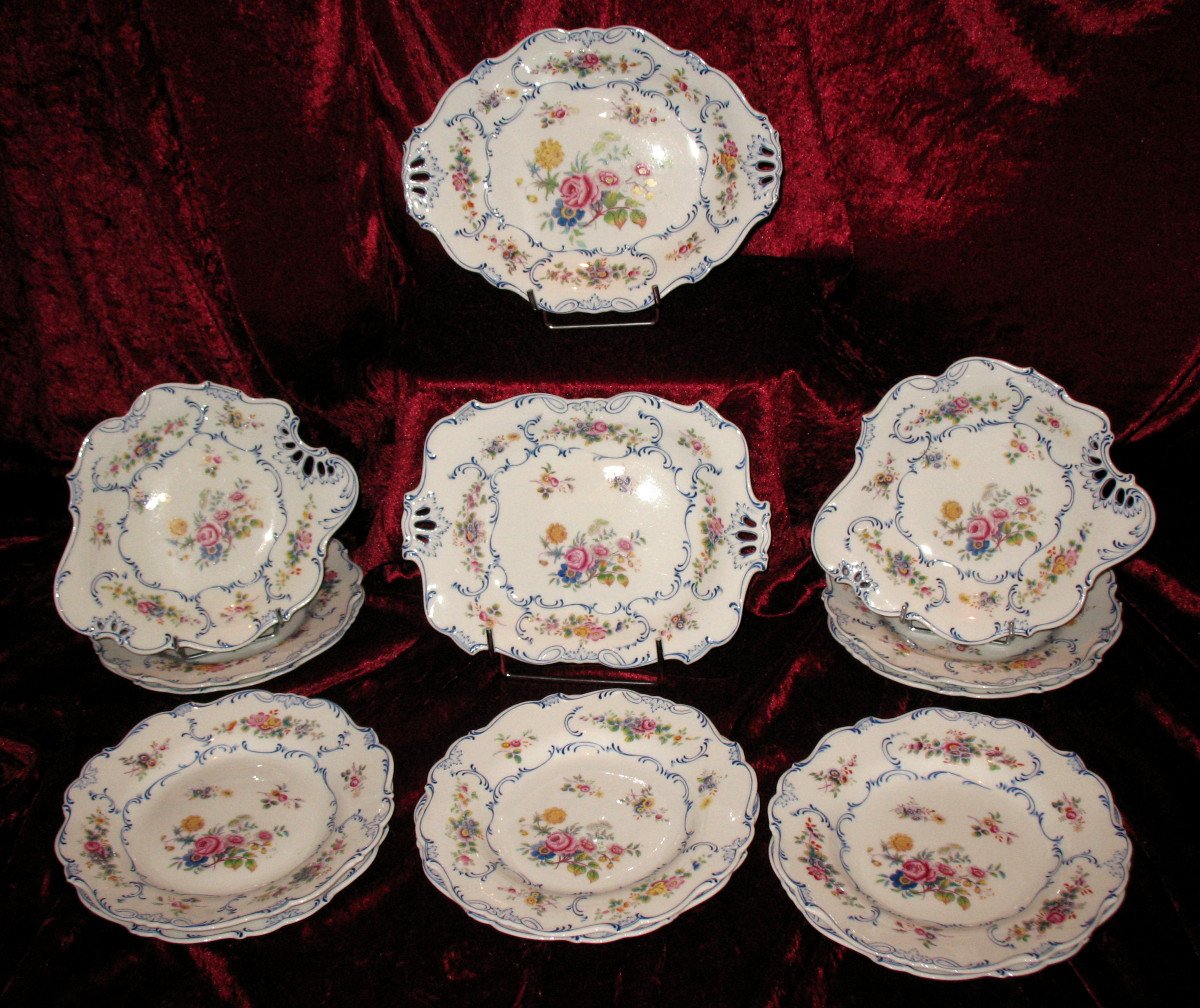 Minton English Porcelain Dessert Service With Floral Decoration, 19th Century