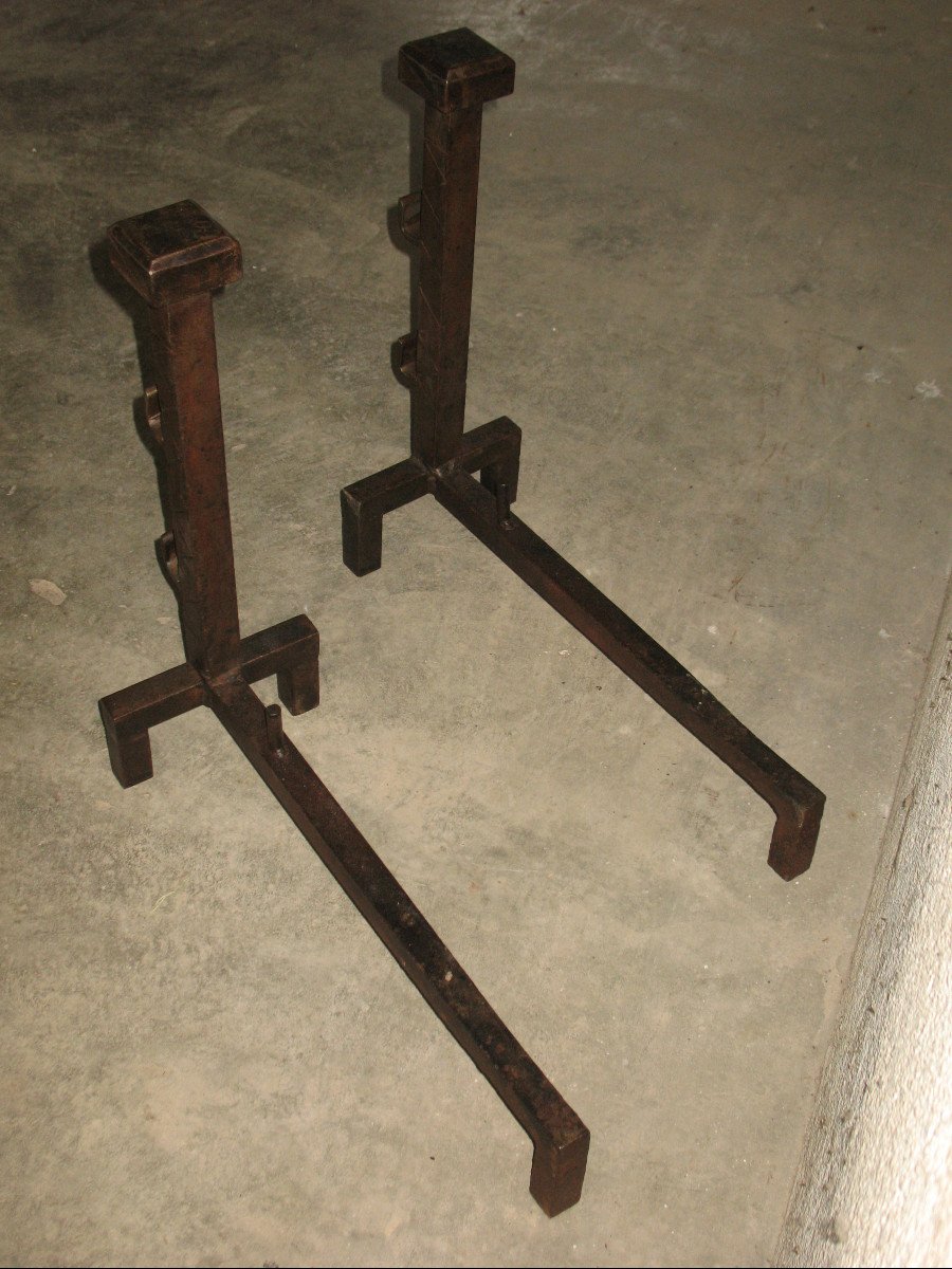 Pair Of Wrought Iron Andiron Landiers Art Deco Period-photo-5