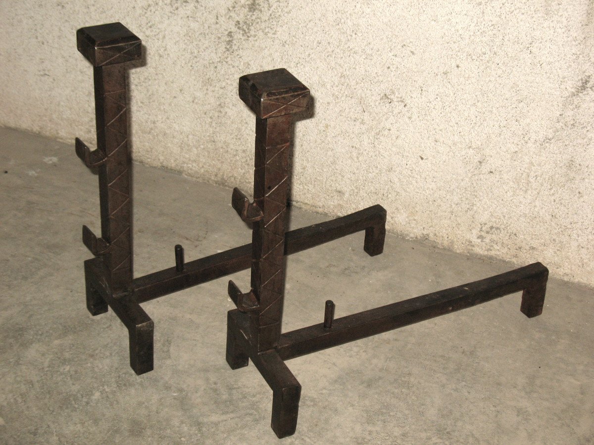 Pair Of Wrought Iron Andiron Landiers Art Deco Period