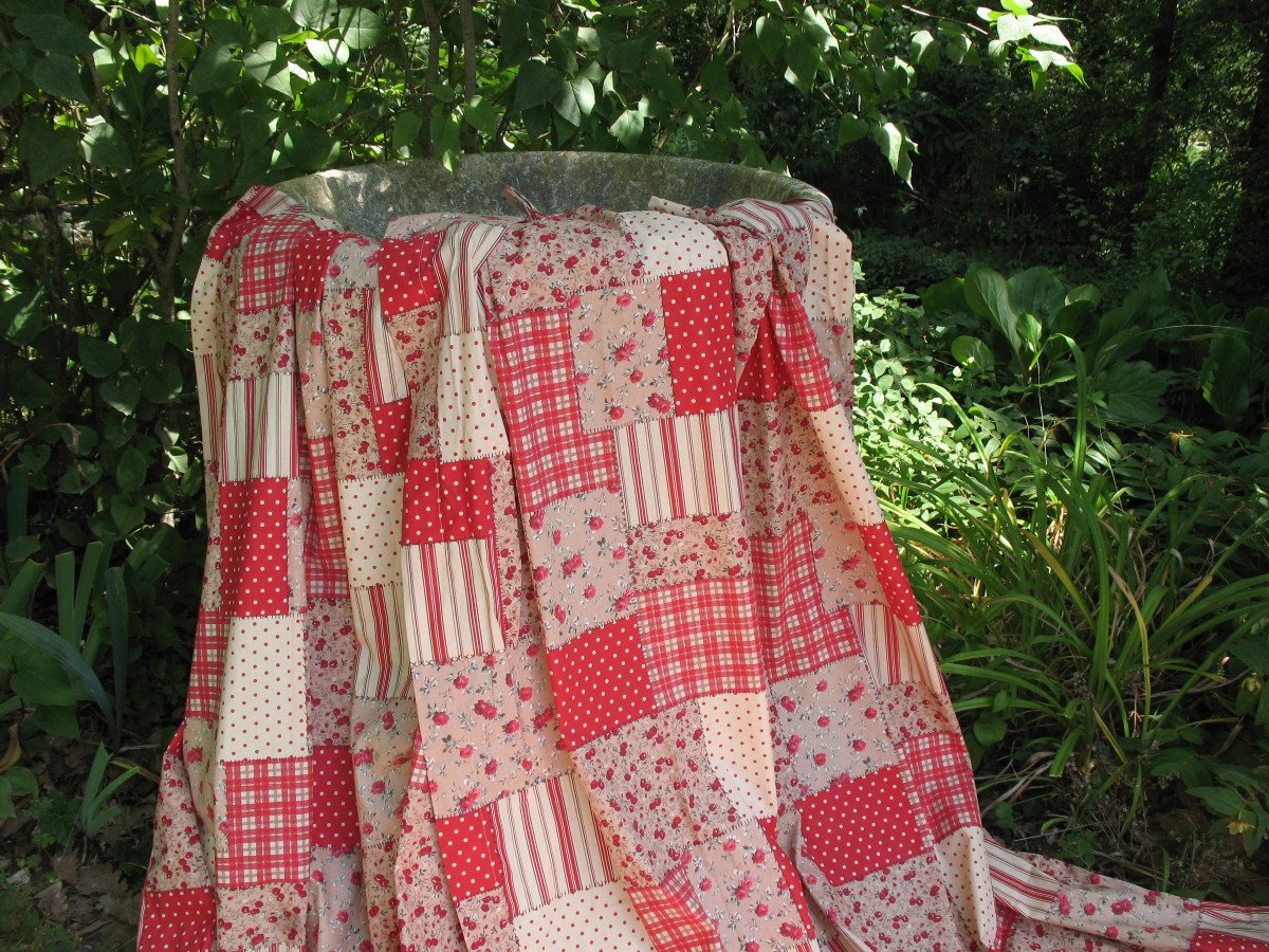 Paire de rideaux décor campagnard style patchwork pur coton-photo-2