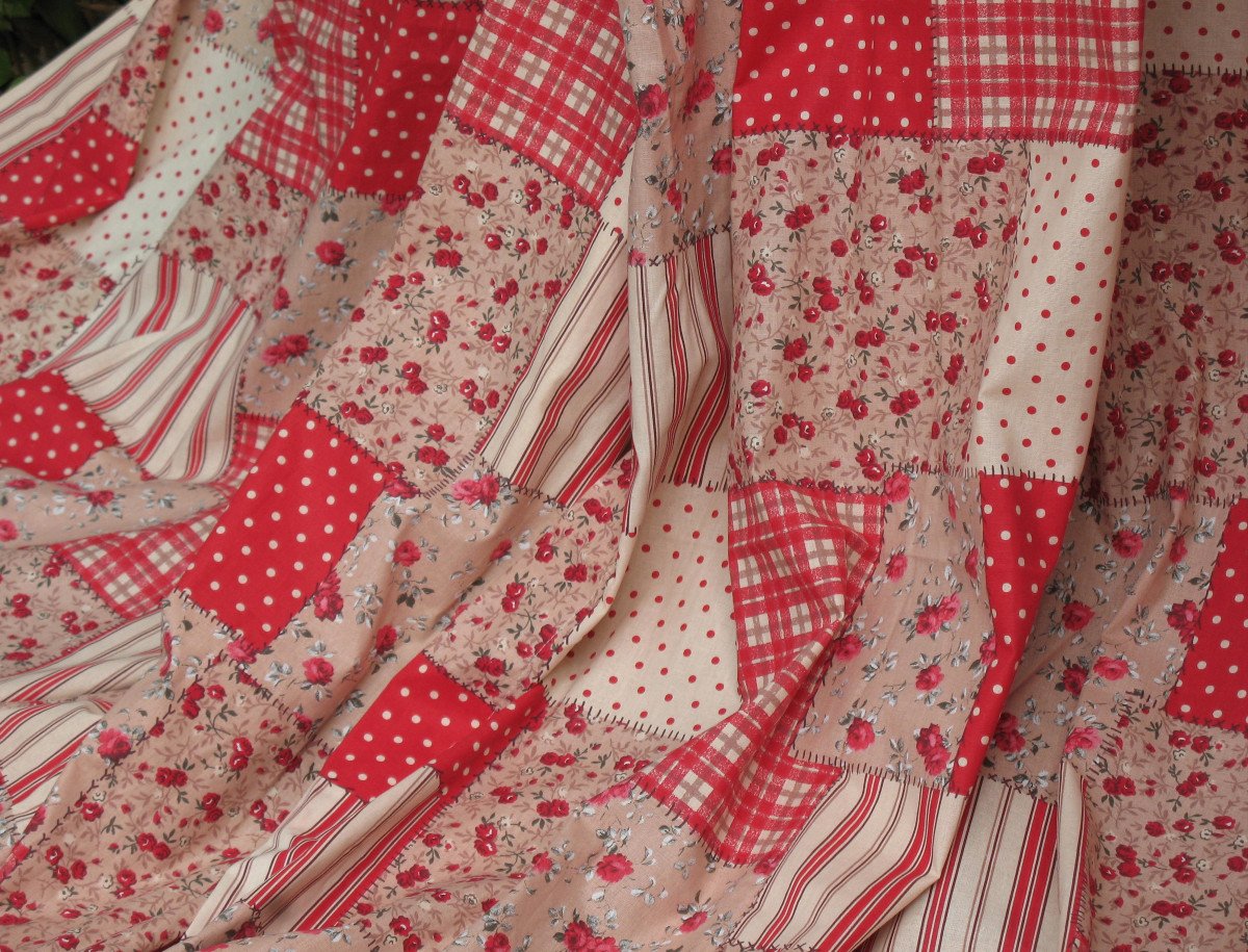 Paire de rideaux décor campagnard style patchwork pur coton