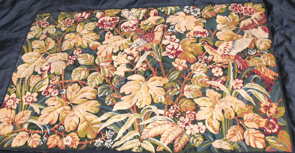 Tapisserie style Renaissance verdure aux oiseaux époque 20ème parfait état 183 x 119 cm-photo-2