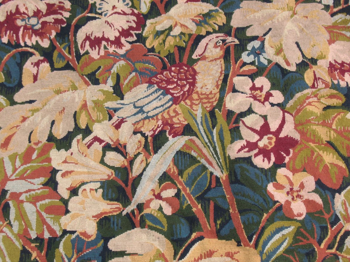 Tapisserie style Renaissance verdure aux oiseaux époque 20ème parfait état 183 x 119 cm-photo-4