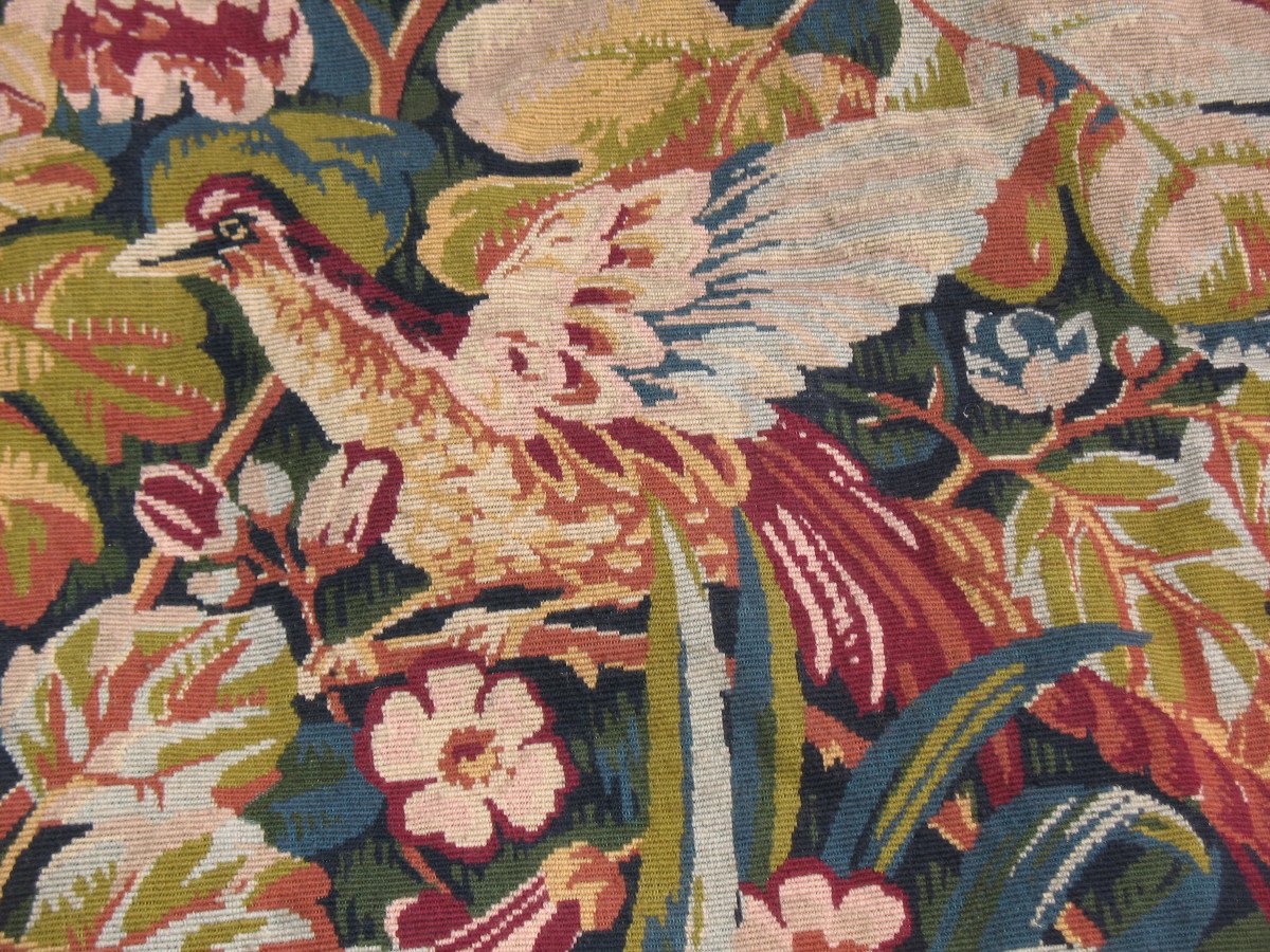 Tapisserie style Renaissance verdure aux oiseaux époque 20ème parfait état 183 x 119 cm-photo-2