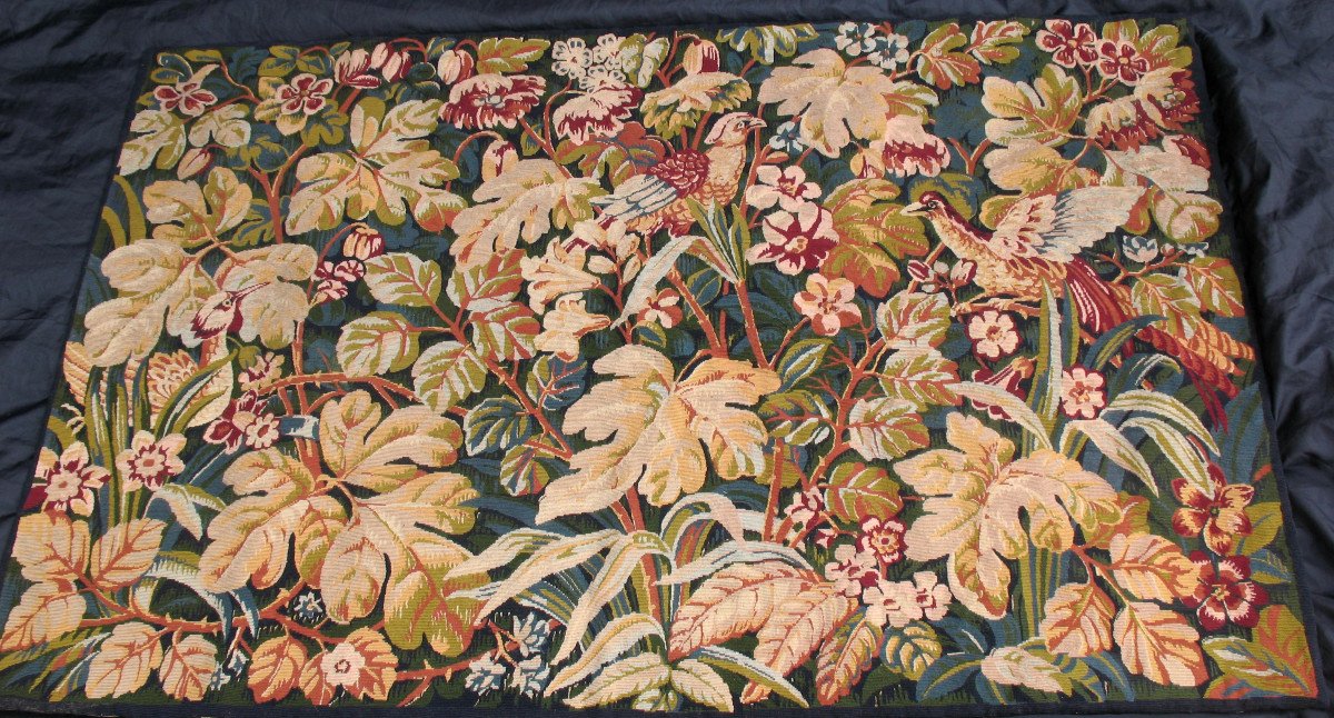 Tapisserie style Renaissance verdure aux oiseaux époque 20ème parfait état 183 x 119 cm-photo-8