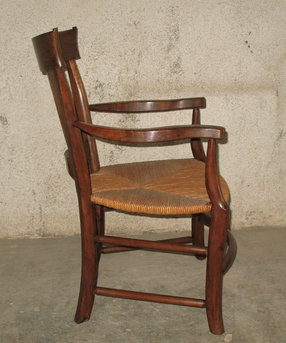 Pair Of Restoration Period Straw Armchairs In Walnut Origin Périgord 19th Century Directoire Style-photo-3