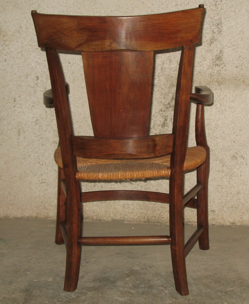 Pair Of Restoration Period Straw Armchairs In Walnut Origin Périgord 19th Century Directoire Style-photo-4