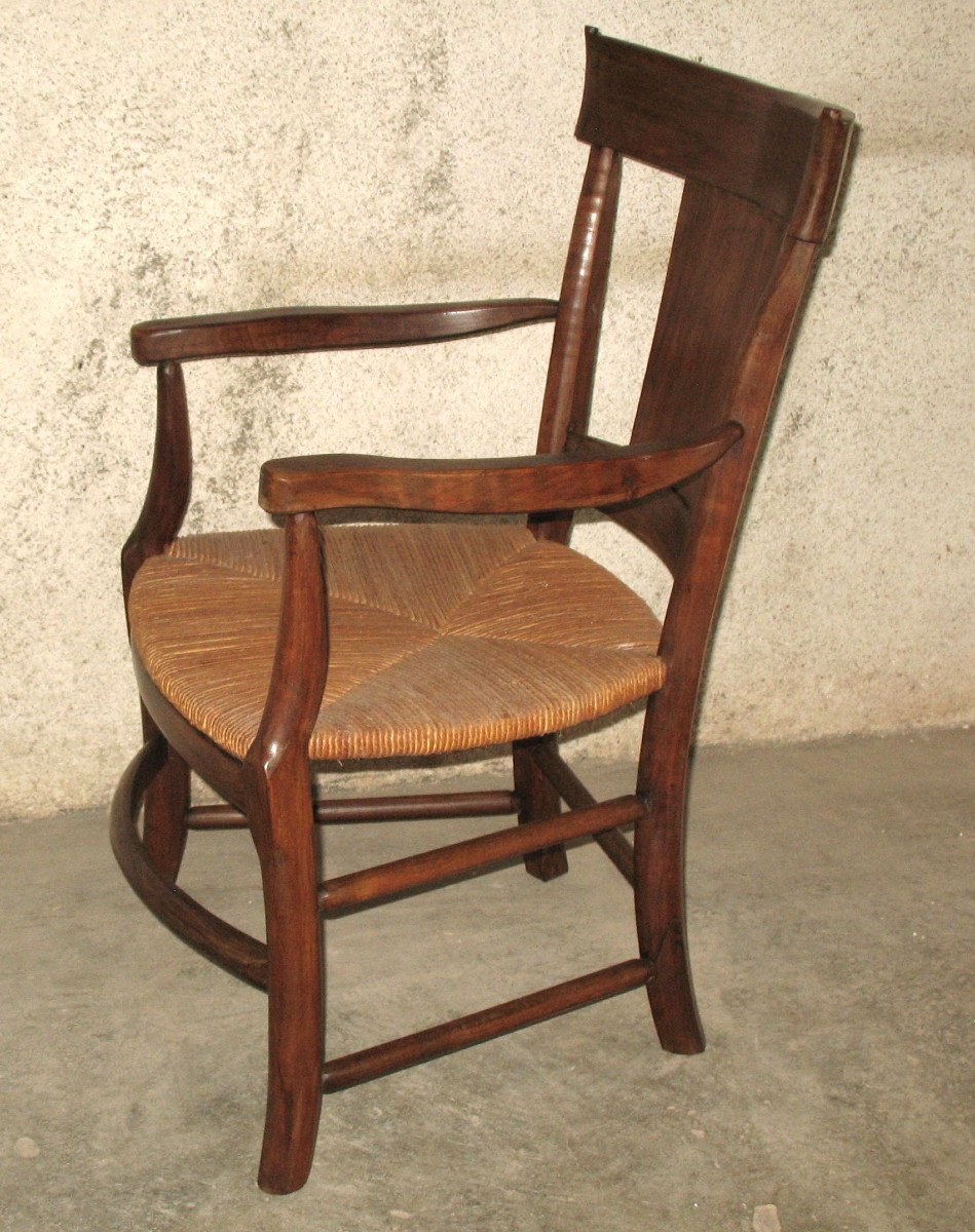 Pair Of Restoration Period Straw Armchairs In Walnut Origin Périgord 19th Century Directoire Style-photo-1