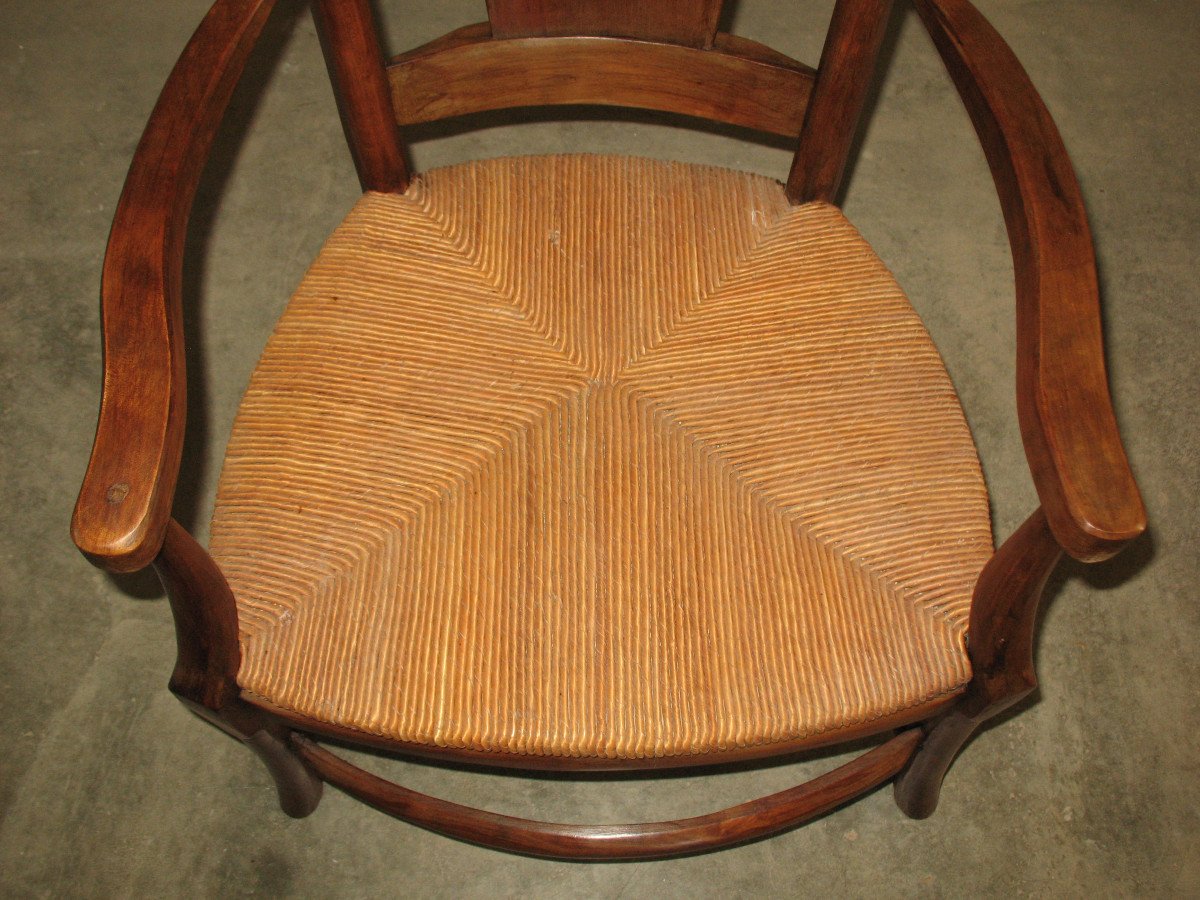 Pair Of Restoration Period Straw Armchairs In Walnut Origin Périgord 19th Century Directoire Style-photo-2