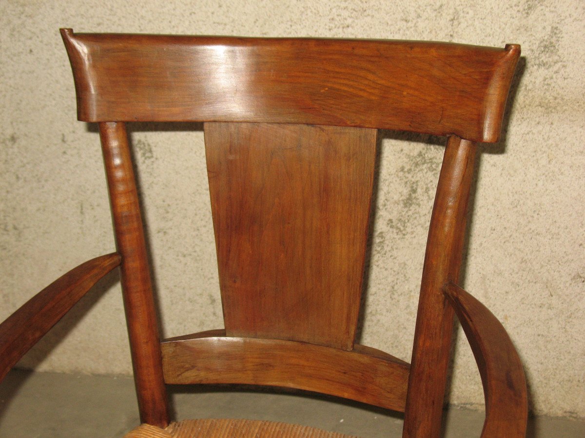 Pair Of Restoration Period Straw Armchairs In Walnut Origin Périgord 19th Century Directoire Style-photo-3