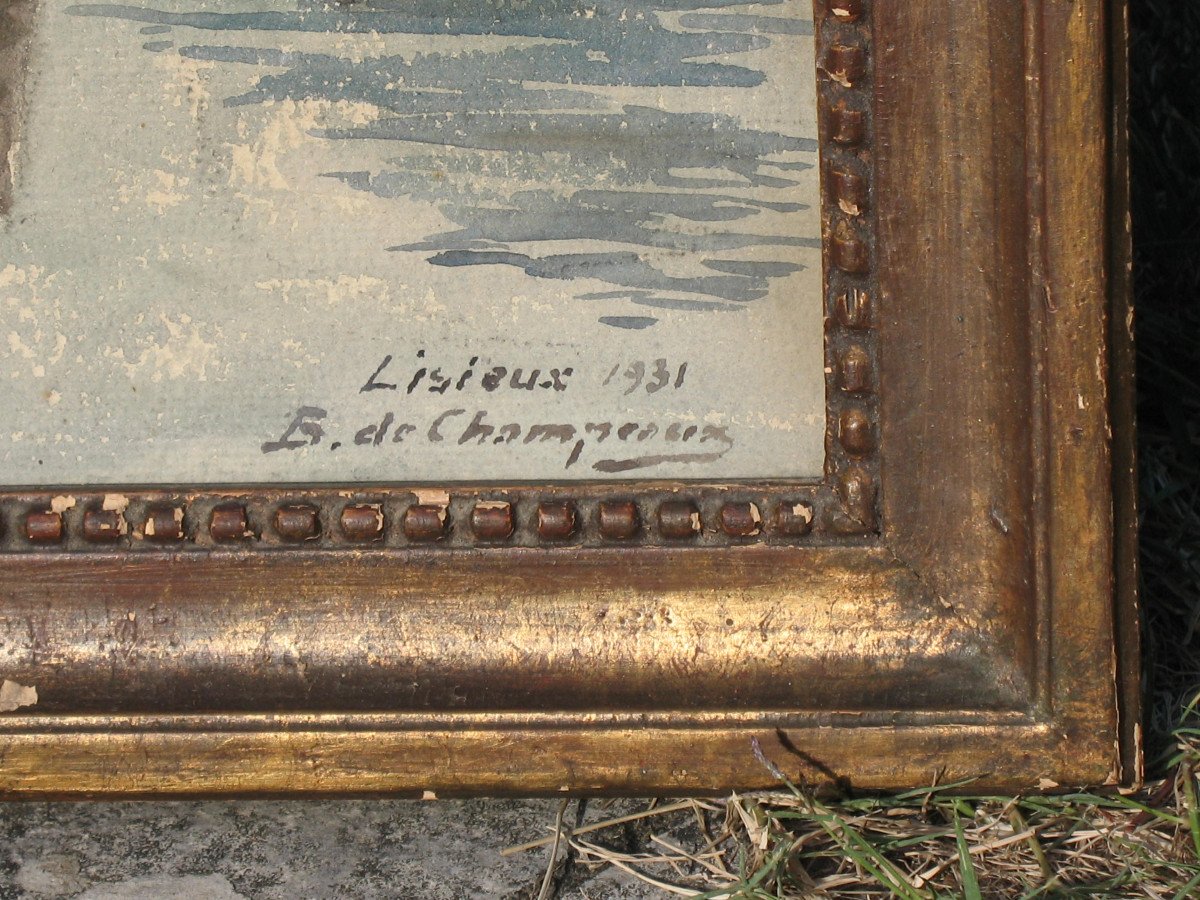 Lisieux View Of Touques Watercolor By Bertrand De Champeaux Signed And Dated 1931-photo-2