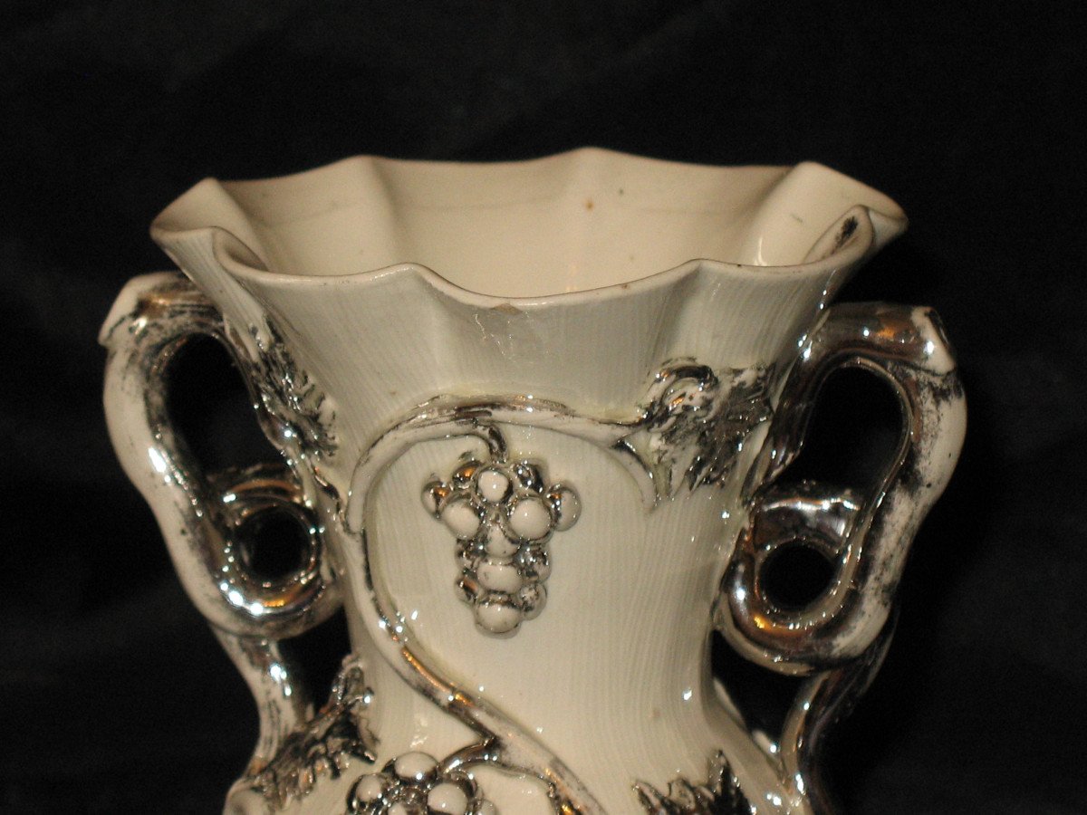 Langeais Earthenware Vase Decorated With Bunches Of Grapes, Signed Cb, 19th Century-photo-3