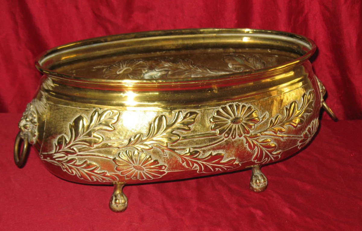 Brass Planter With Floral Decoration, 19th Century Napoleon III-photo-2