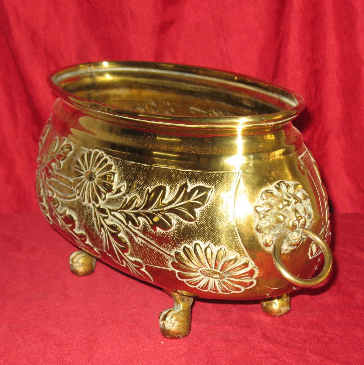 Brass Planter With Floral Decoration, 19th Century Napoleon III-photo-3