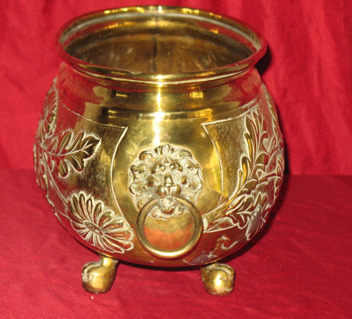 Brass Planter With Floral Decoration, 19th Century Napoleon III-photo-2