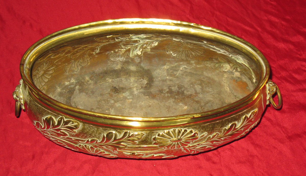 Brass Planter With Floral Decoration, 19th Century Napoleon III-photo-3