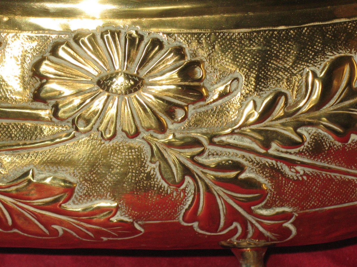 Brass Planter With Floral Decoration, 19th Century Napoleon III-photo-4