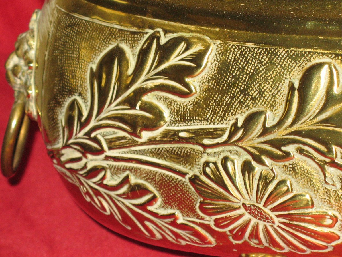 Brass Planter With Floral Decoration, 19th Century Napoleon III-photo-6