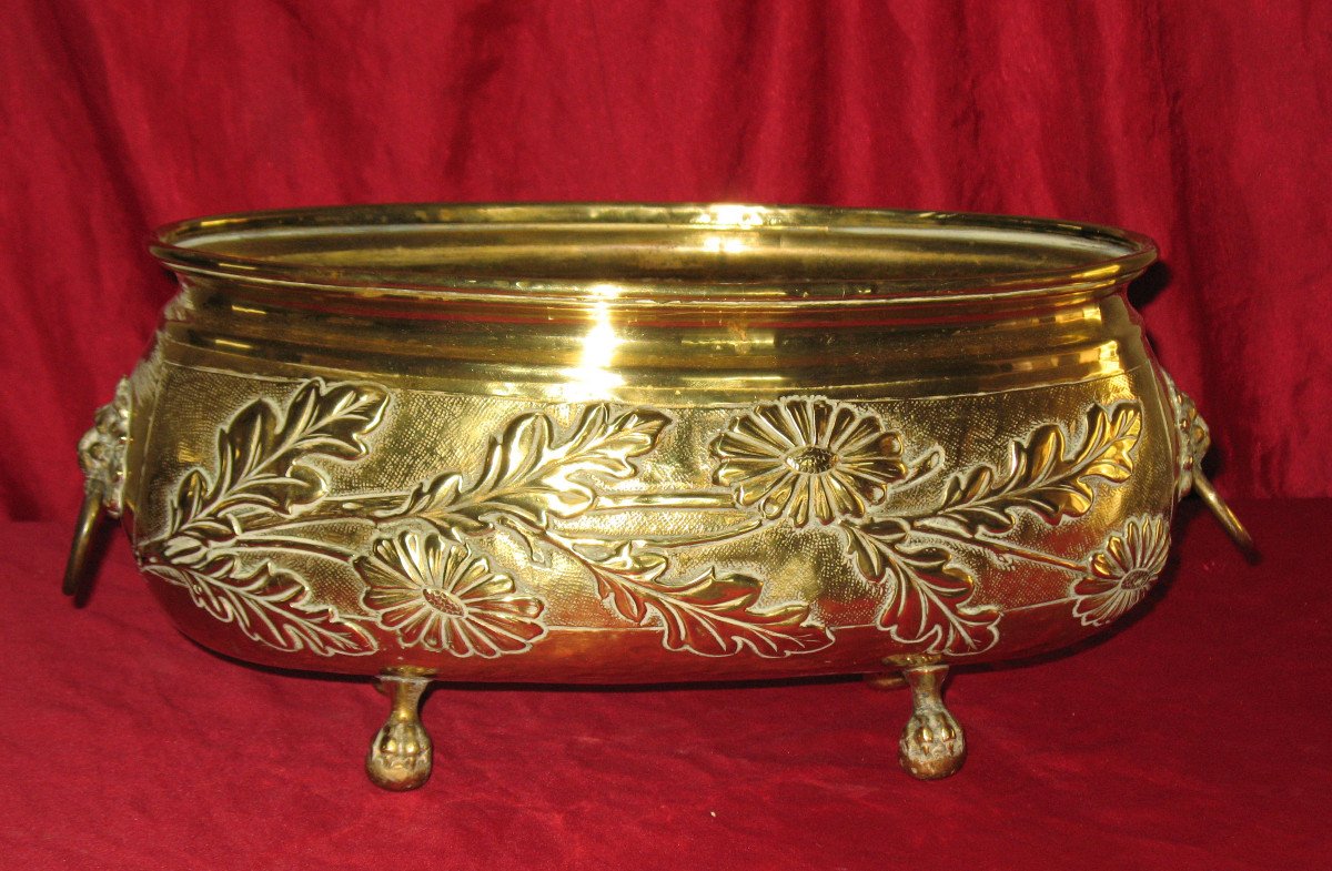 Brass Planter With Floral Decoration, 19th Century Napoleon III-photo-7