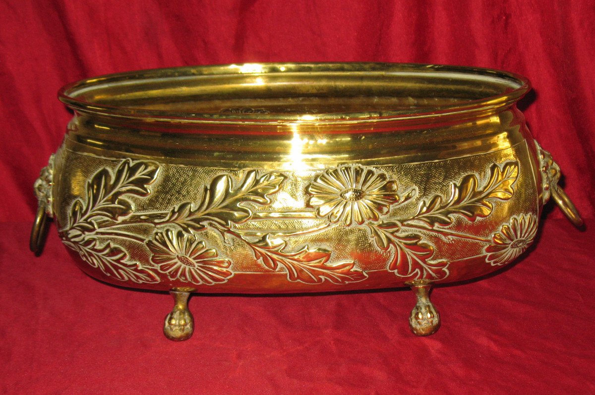 Brass Planter With Floral Decoration, 19th Century Napoleon III