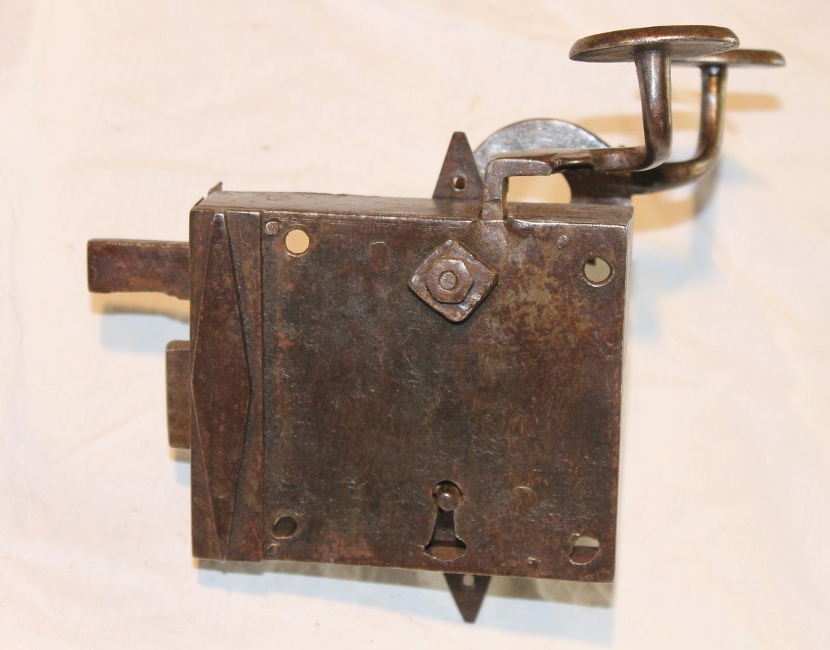 Complete Wrought Iron Lock With Its Key And Its 2 Handles From The Late 17th Century-photo-1