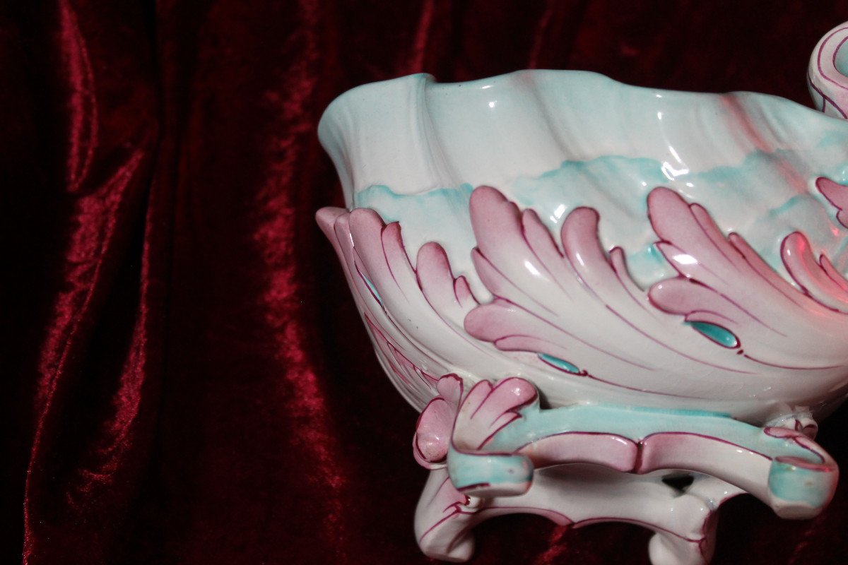 Jardinière Bowl In The Shape Of A Holy Water Font In Fine Bordeaux Earthenware, J. Vieillard Period, 19th Century-photo-5