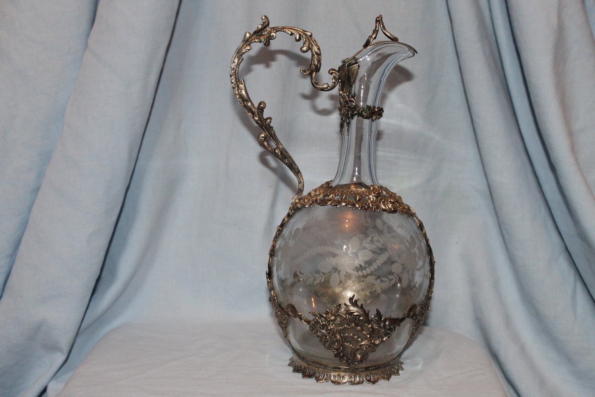 Louis XV Style Engraved Glass Ewer, 19th Century-photo-2