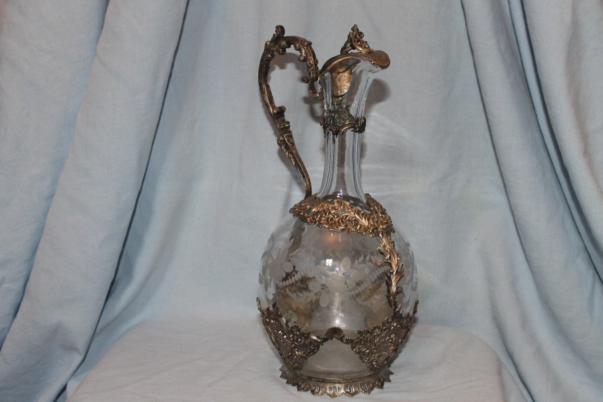 Louis XV Style Engraved Glass Ewer, 19th Century-photo-3