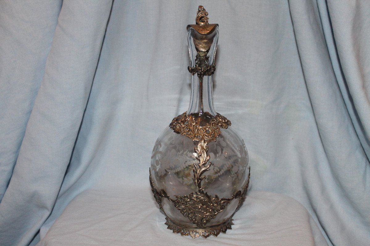 Louis XV Style Engraved Glass Ewer, 19th Century-photo-4