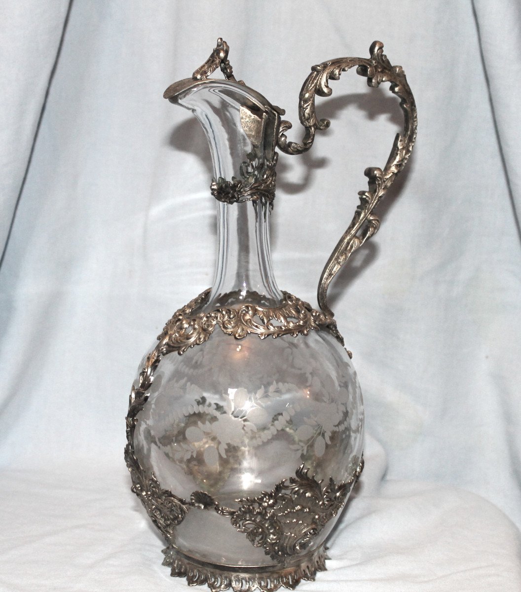 Louis XV Style Engraved Glass Ewer, 19th Century-photo-1