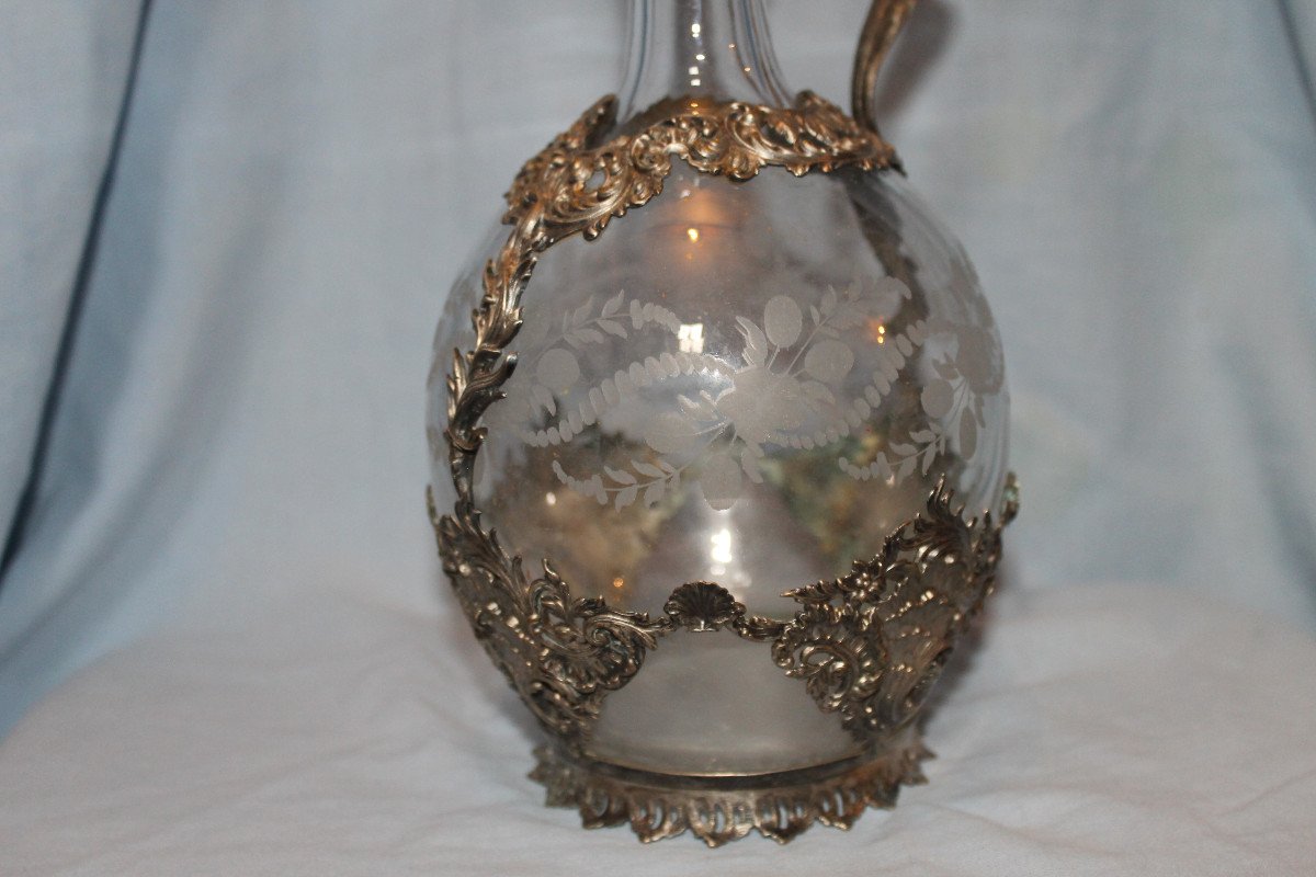 Louis XV Style Engraved Glass Ewer, 19th Century-photo-5