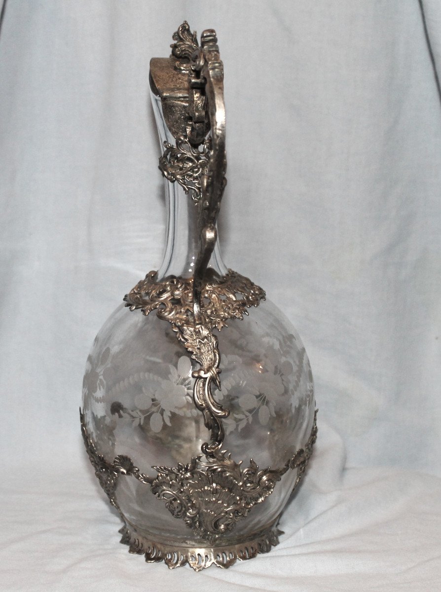 Louis XV Style Engraved Glass Ewer, 19th Century-photo-8