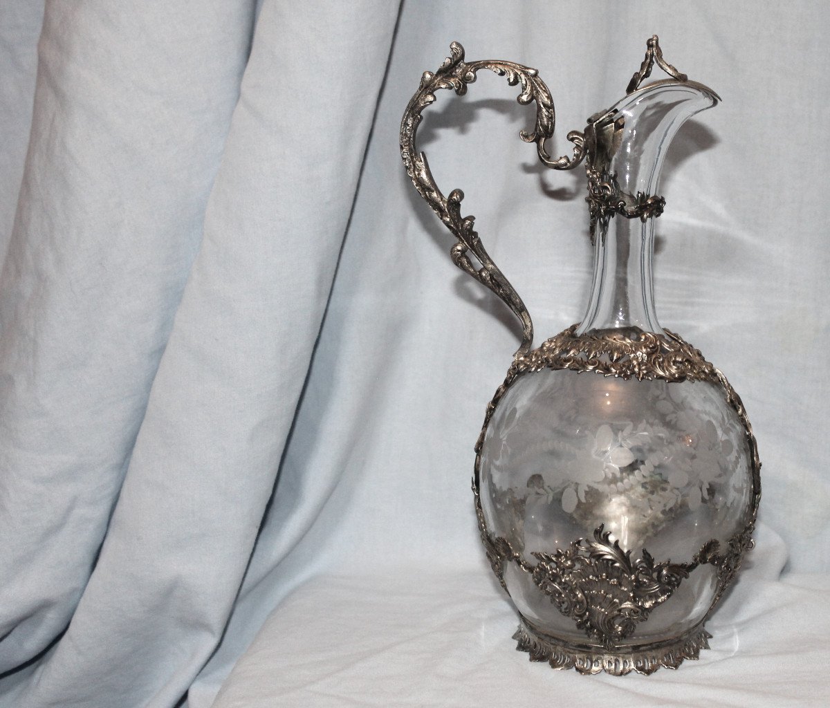 Louis XV Style Engraved Glass Ewer, 19th Century-photo-3