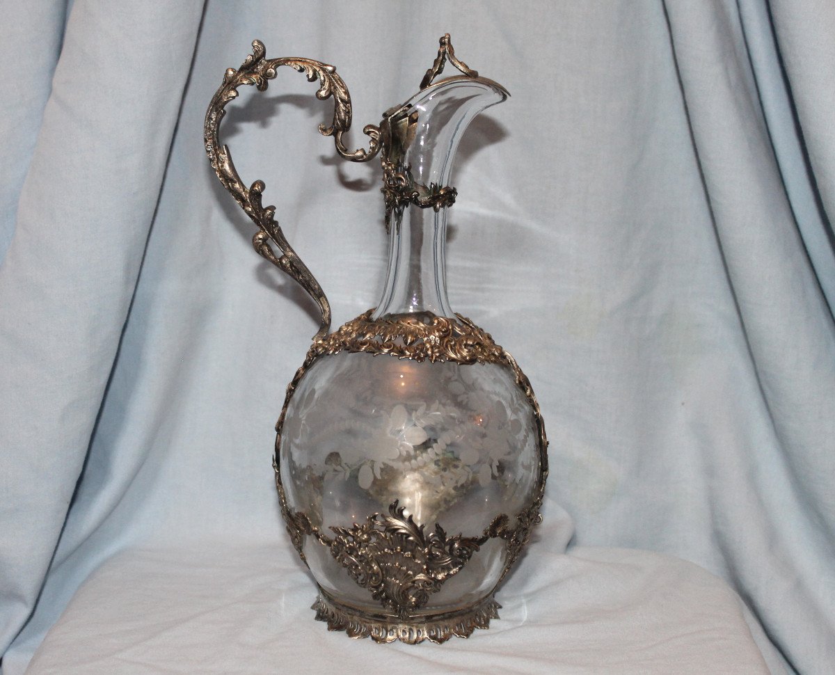 Louis XV Style Engraved Glass Ewer, 19th Century