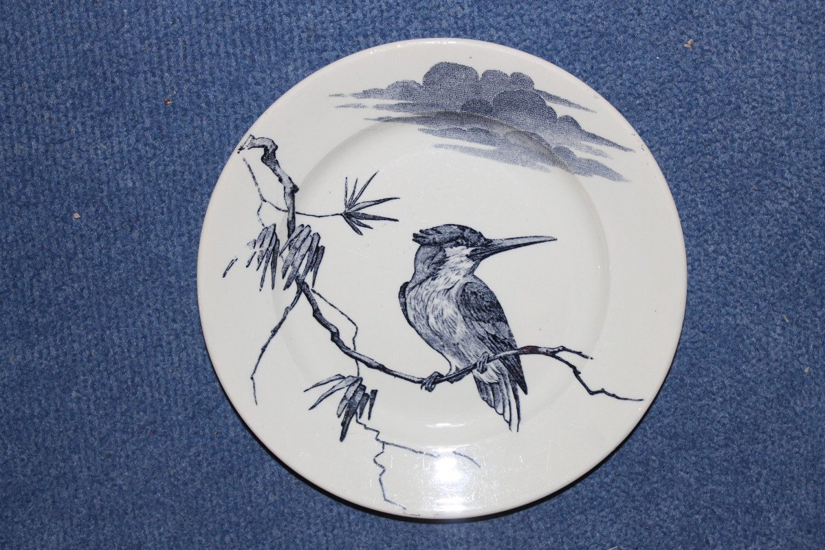 8 Lunéville Earthenware Plates, Large Birds, Keller And Guérin Period, Japanese Style, 19th Century-photo-4