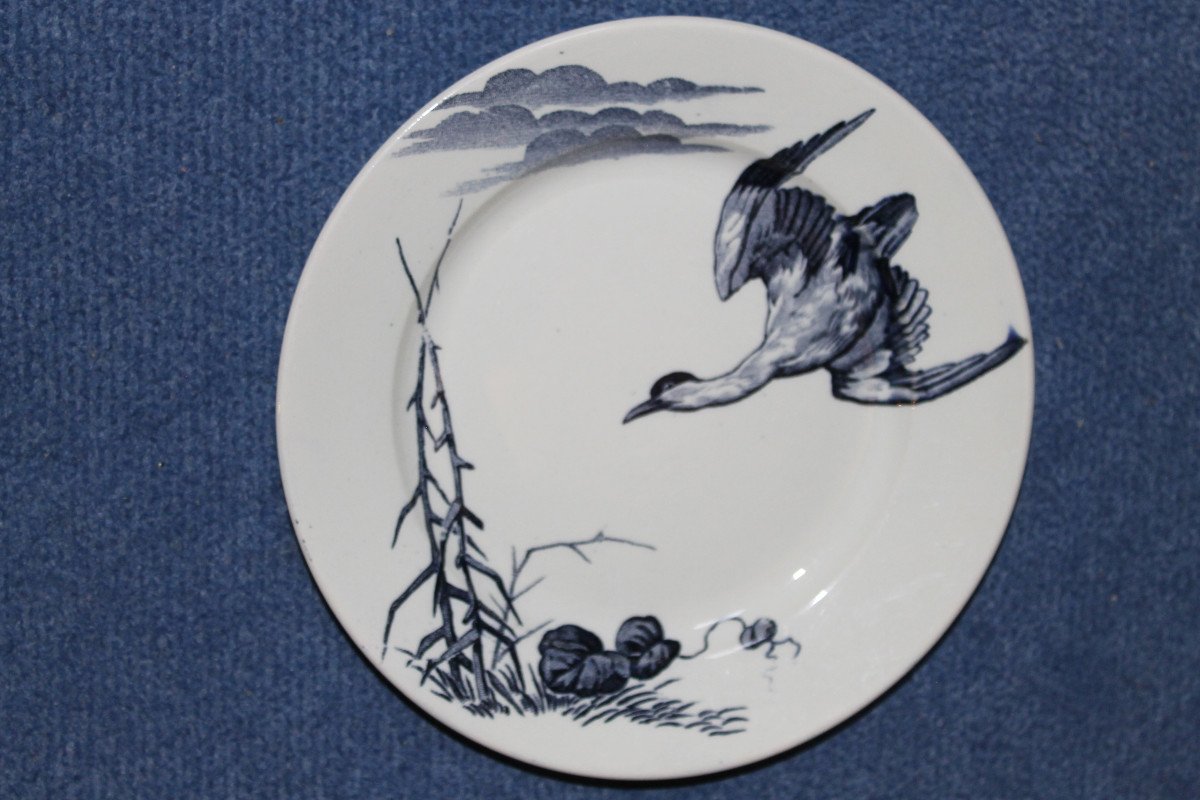 8 Lunéville Earthenware Plates, Large Birds, Keller And Guérin Period, Japanese Style, 19th Century-photo-7