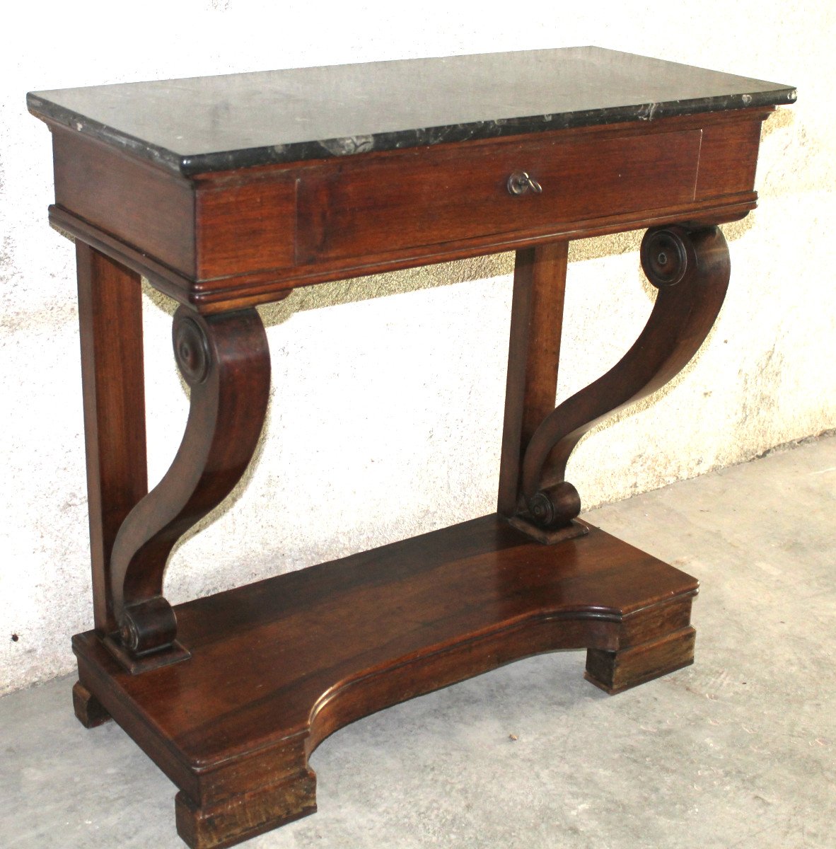 Empire Style Mahogany Console With 1 Drawer And Black Marble Top, 19th Century-photo-3