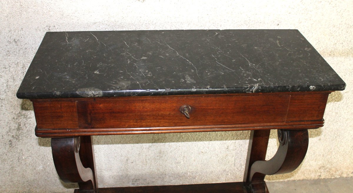 Empire Style Mahogany Console With 1 Drawer And Black Marble Top, 19th Century-photo-4