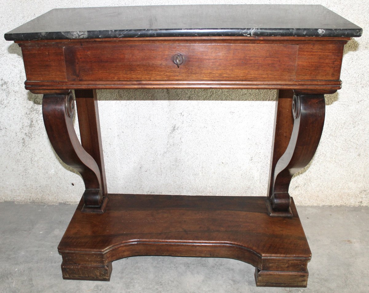 Empire Style Mahogany Console With 1 Drawer And Black Marble Top, 19th Century-photo-1