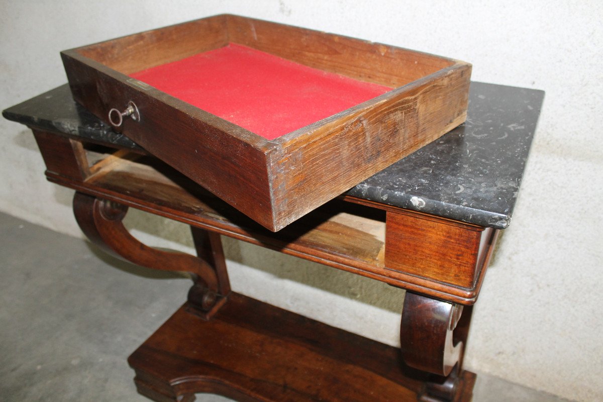 Empire Style Mahogany Console With 1 Drawer And Black Marble Top, 19th Century-photo-5