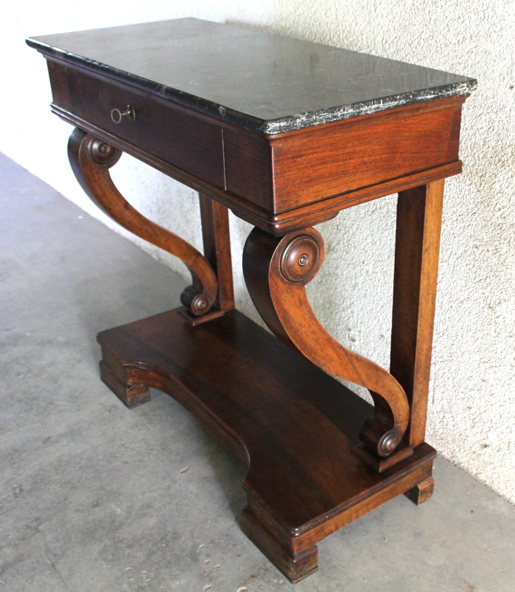 Empire Style Mahogany Console With 1 Drawer And Black Marble Top, 19th Century-photo-6