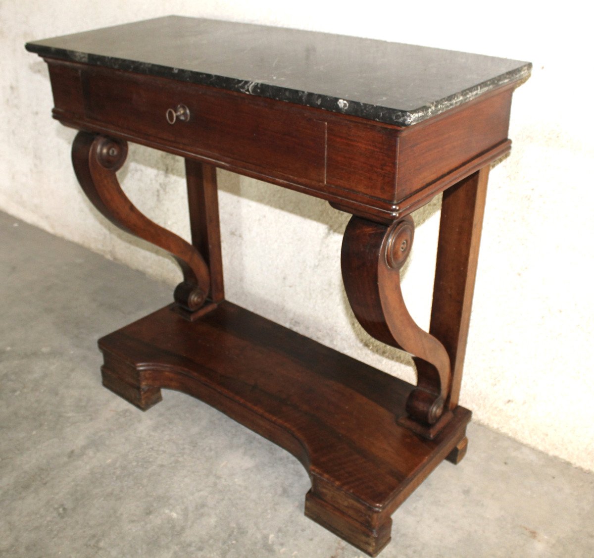 Empire Style Mahogany Console With 1 Drawer And Black Marble Top, 19th Century-photo-7