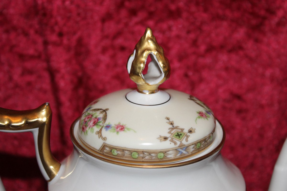 Limoges Porcelain Tea Service With Floral Decoration, Early 20th Century, Perfect Condition-photo-3