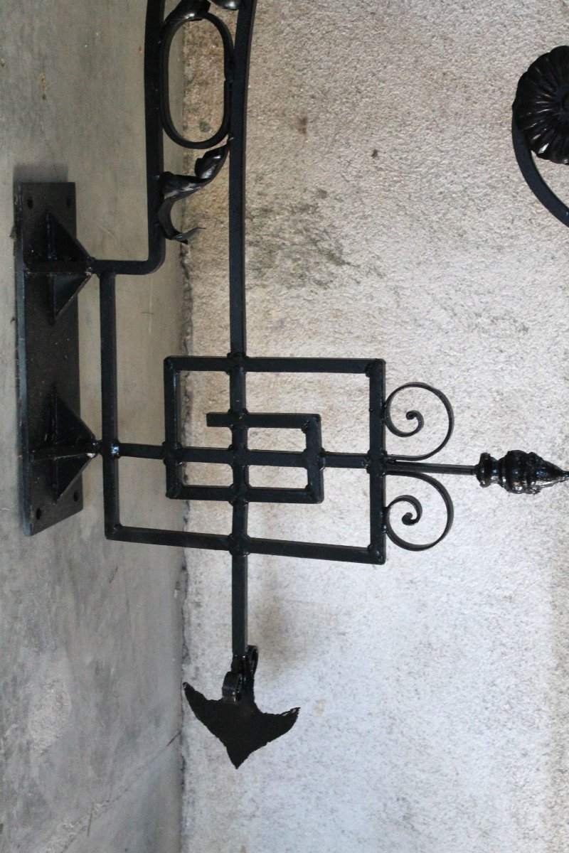 Pair Of Large Wrought Iron Gallows Decorated With Louis XVI Style Scrolls, 20th Century-photo-2