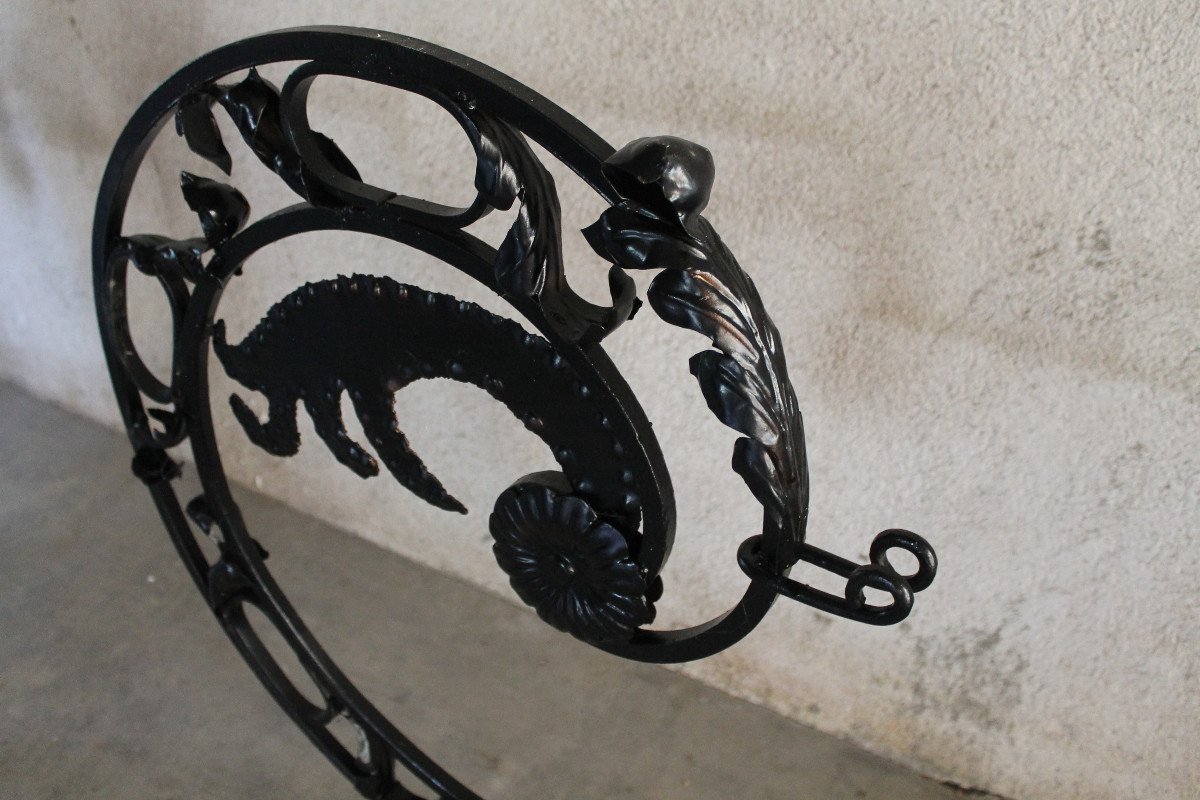 Pair Of Large Wrought Iron Gallows Decorated With Louis XVI Style Scrolls, 20th Century-photo-1