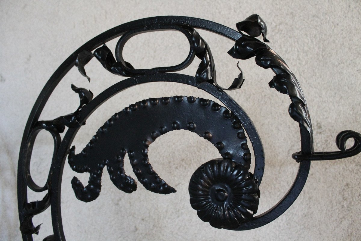 Pair Of Large Wrought Iron Gallows Decorated With Louis XVI Style Scrolls, 20th Century-photo-3