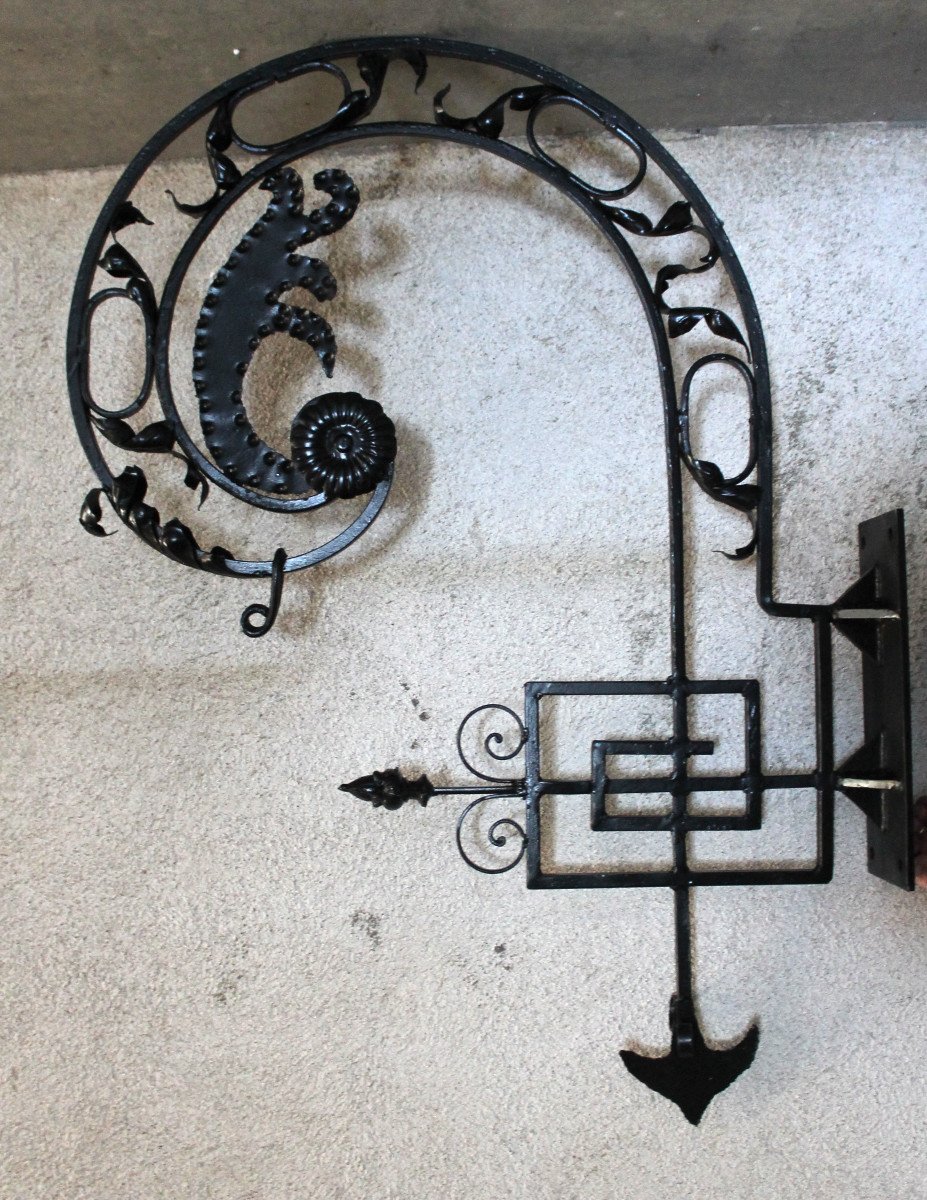 Pair Of Large Wrought Iron Gallows Decorated With Louis XVI Style Scrolls, 20th Century-photo-7