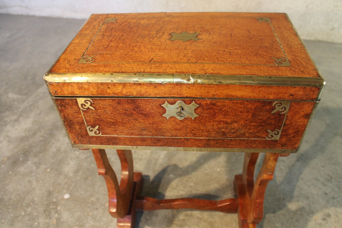 Charles X Transformable Travel Desk In Burr Walnut, 19th Century-photo-2